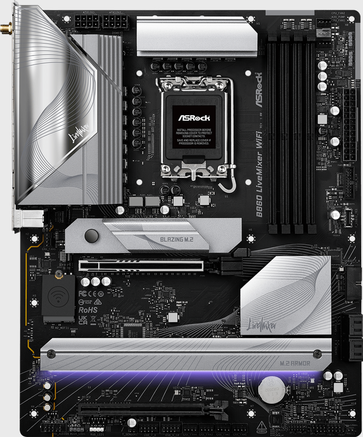 Дънна платка ASROCK B860 LIVEMIXER WIFI - 4xDDR5 4xSATA3 RAID HDMI 3xM2 GLAN 2xPCIEx16 WiFiна ниска цена с бърза доставка - BestPC.BG