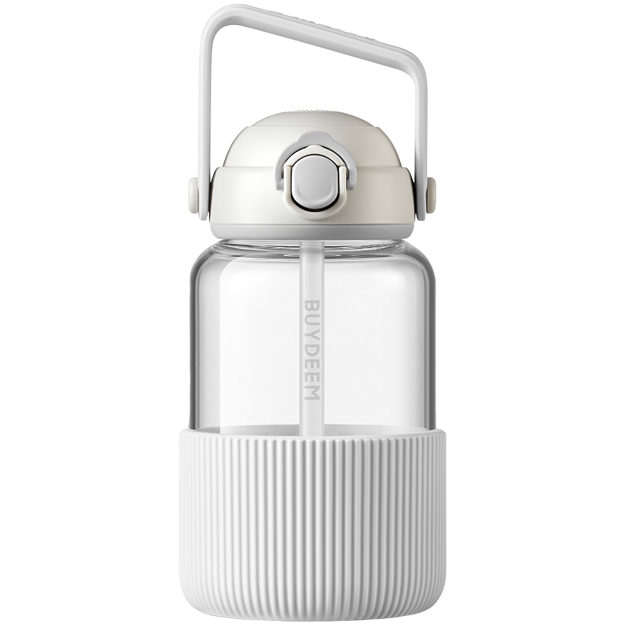 BUYDEEM Стъклена Бутилка, Изкачаща сламка, 1L, Сивна ниска цена с бърза доставка - BestPC.BG