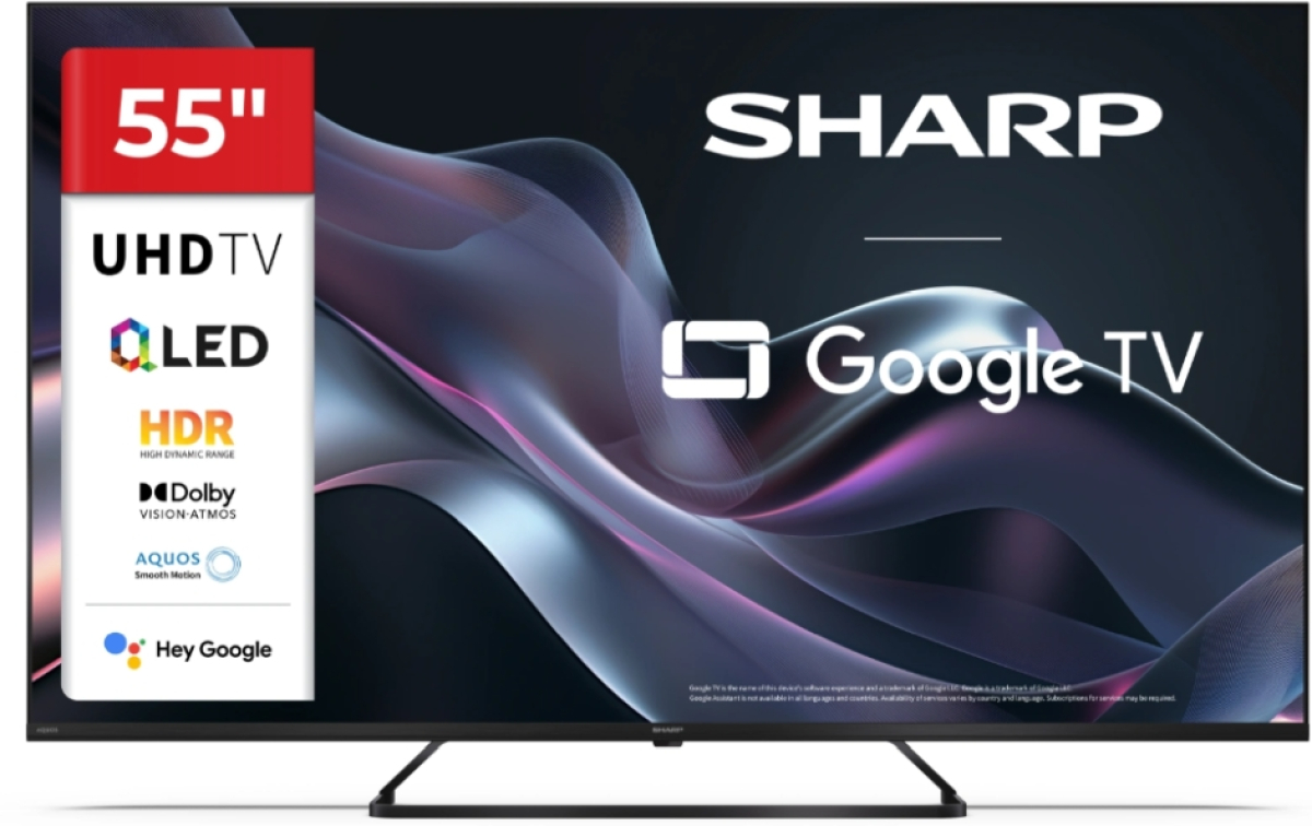 Телевизор Sharp 55HP6265E, 55" QLED Google TV, 4K Ultra HD 3840x2160 Frameless, 1 000 000:1, AQUOS, DVB-T-T2-C-S-S2, Google Assistantна ниска цена с бърза доставка - BestPC.BG