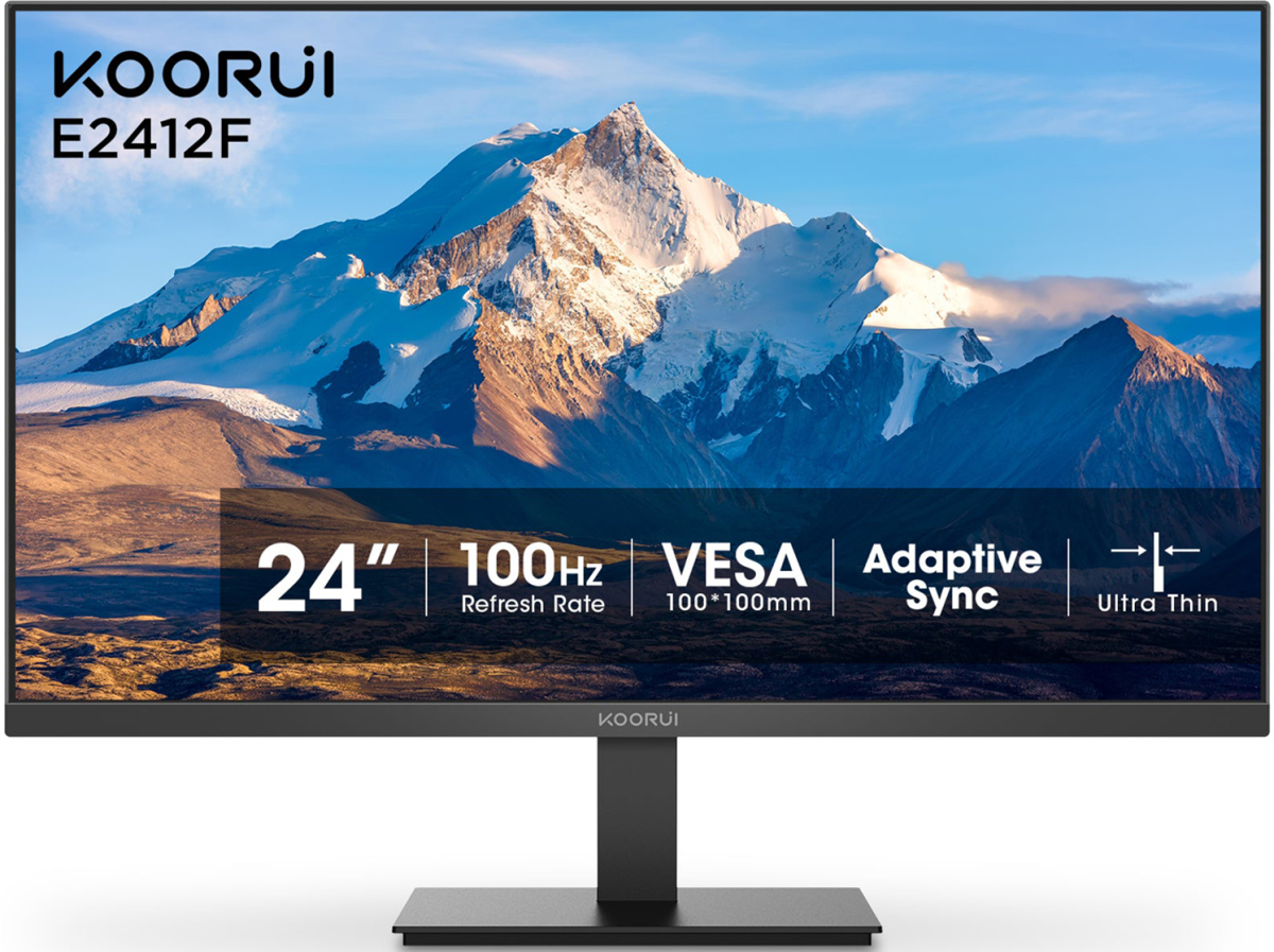 Монитор KOORUI 24 E2412F, 24", FHD 1920 x 1080 16:9, 100Hz, 1x D-Sub(VGA), 1x HDMI, 1x Audio, Черенна ниска цена с бърза доставка - BestPC.BG