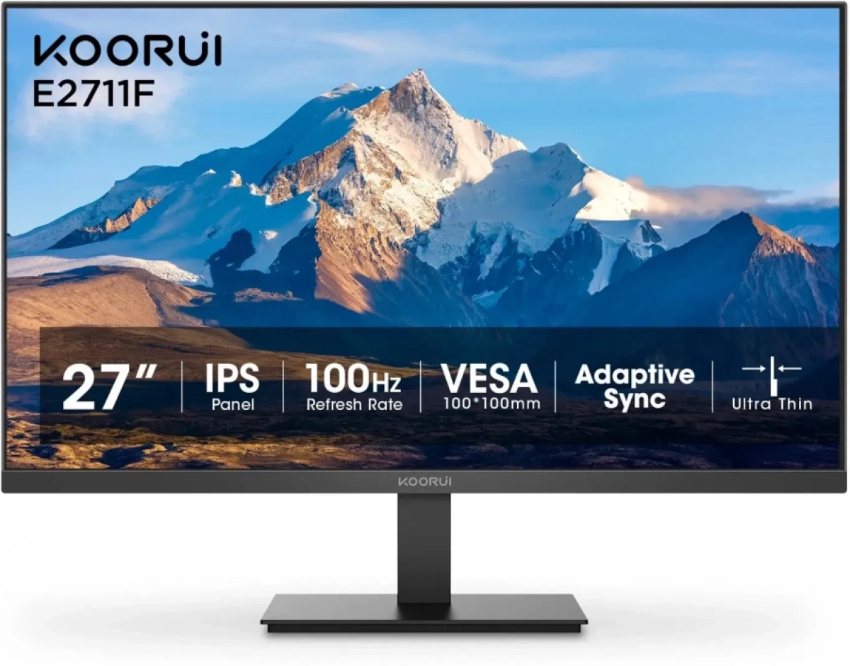 Монитор KOORUI E2711F, 27" 100 Hz, FHD (1920x1080) 16:9, 1x D-Sub(VGA), 1x HDMI, Черенна ниска цена с бърза доставка - BestPC.BG