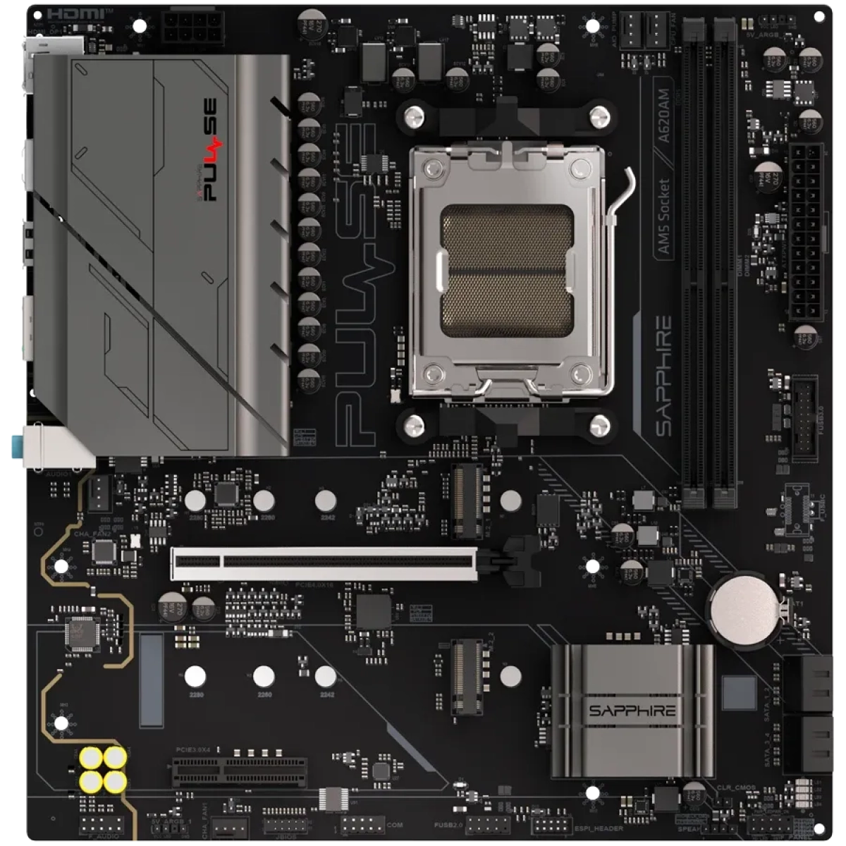Дънна платка SAPPHIRE AMD PULSE A620AM Ryzen R3-R5, 2x DDR5, PCIE 4, 1x M.2 Gen4, 1x M.2 Gen3, LAN 1 Gbps, USB, MATXна ниска цена с бърза доставка - BestPC.BG