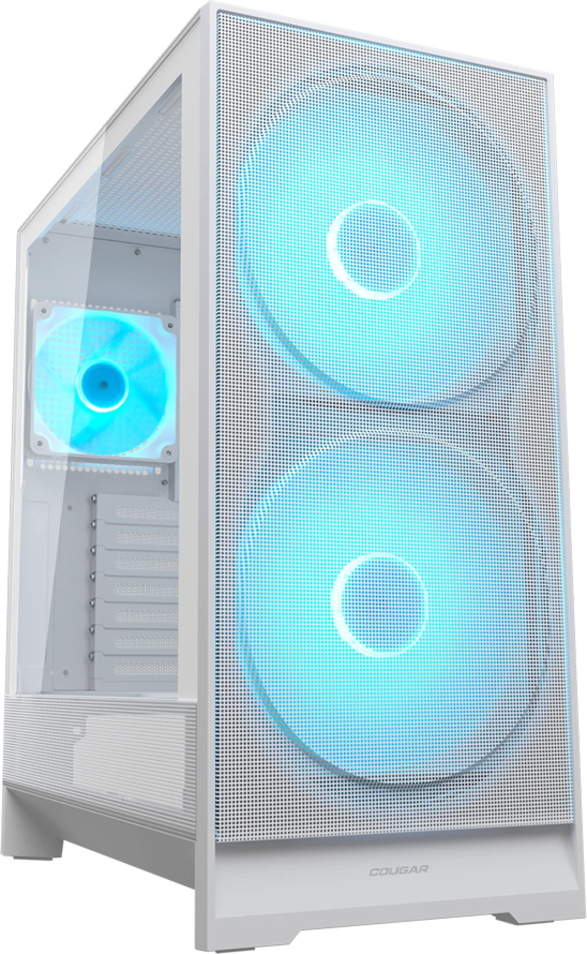 Кутия COUGAR AIRFACE 180, Mid Tower, ATX, RGB Control Button, 3х вентилатора, 2х 3,5\'\', 1х 2,5\'\', 1 USB 3.2 Type C, 1 USB 3.0 Type A, Бялна ниска цена с бърза доставка - BestPC.BG