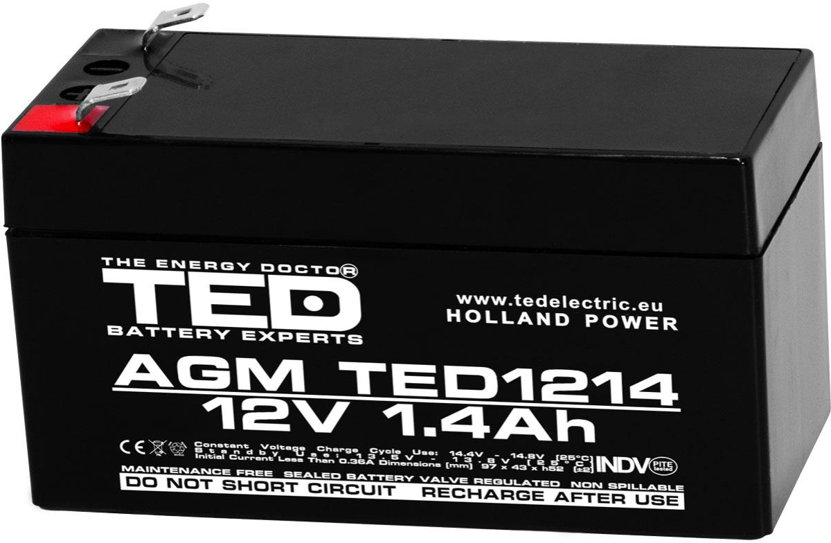 Акумулаторна батерия TED ELECTRIC оловна, 12V - 1.4 Ah, 98-43, 5-53 мм, AGMна ниска цена с бърза доставка - BestPC.BG