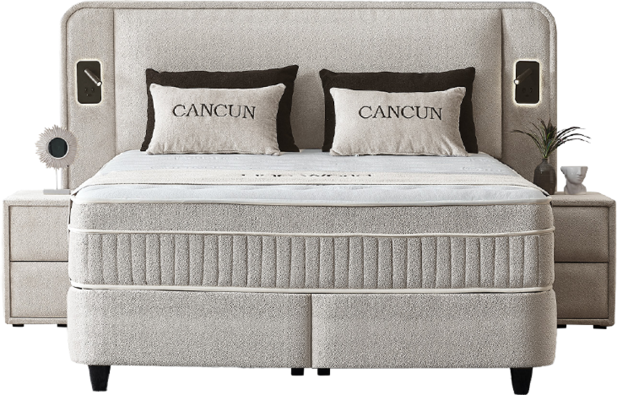 Тапицирана спалня с матрак CANCUN 160 x 200 - бежов 04на ниска цена с бърза доставка - BestPC.BG