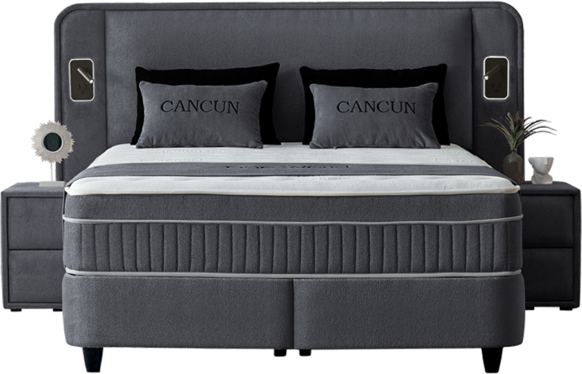 Тапицирана спалня с матрак CANCUN 160 x 200 - сив 18на ниска цена с бърза доставка - BestPC.BG
