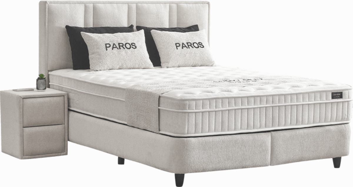 Тапицирана спалня с матрак PAROS 180 х 200 - крем ANна ниска цена с бърза доставка - BestPC.BG