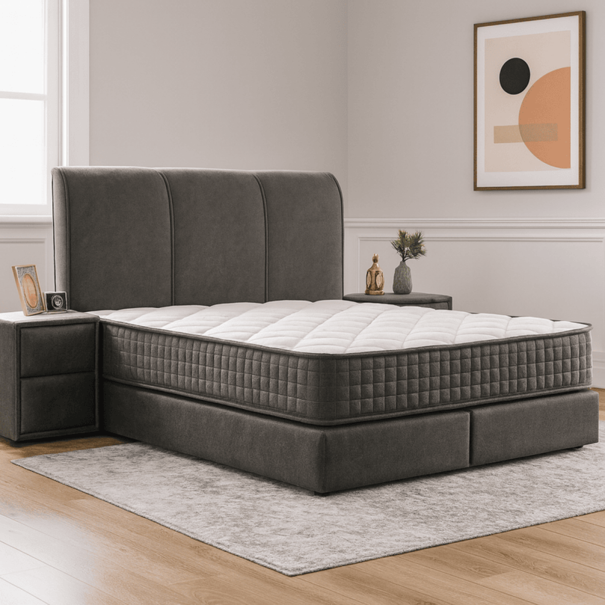 Тапицирана спалня с матрак LINDA 120 х 200 - сив 13на ниска цена с бърза доставка - BestPC.BG