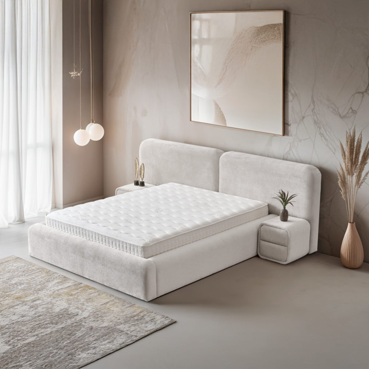 Тапицирана спалня с матрак MYKONOS 160 х 200 - перла SYна ниска цена с бърза доставка - BestPC.BG