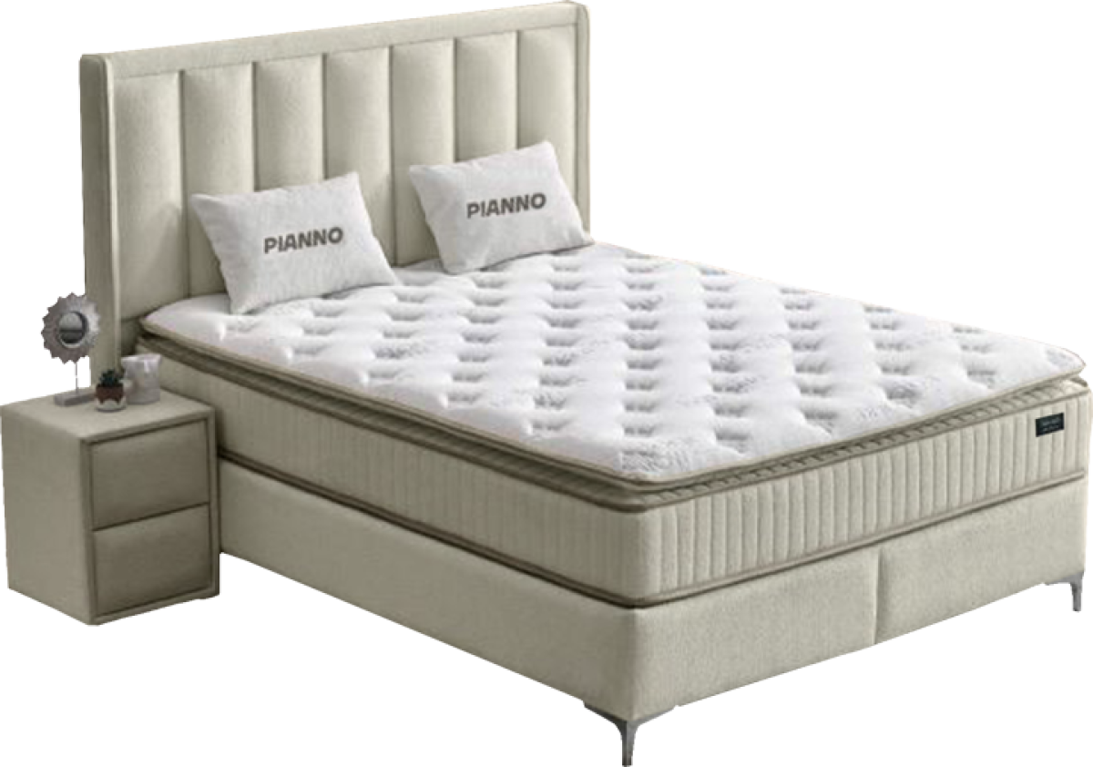 Тапицирана спалня с матрак PIANO 160 x 200 - бежов 02на ниска цена с бърза доставка - BestPC.BG