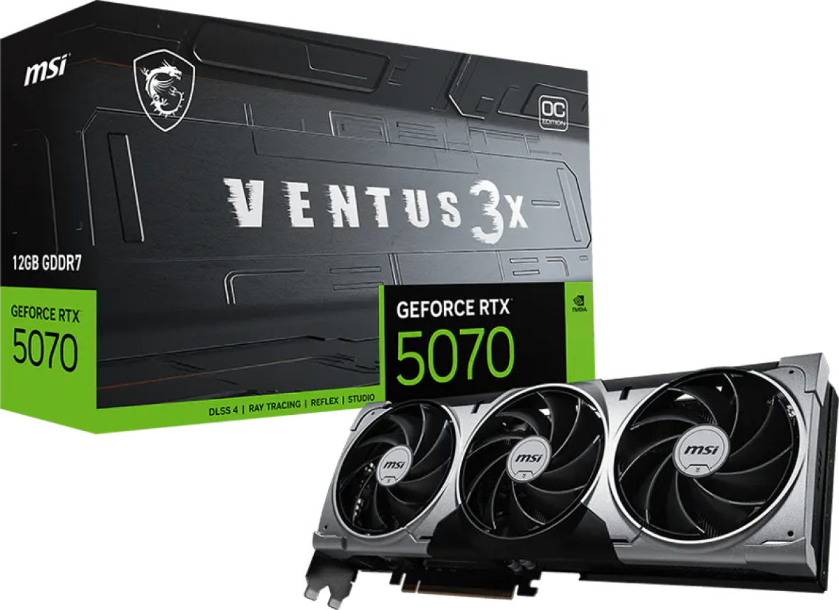 Видеокарта MSI Video Card Nvidia GeForce RTX 5070 12G VENTUS 3X OC, 12GB GDDR7, 192bit, 3x DP 2.1b, HDMI 2.1b, 650W Recommended PSUна ниска цена с бърза доставка - BestPC.BG