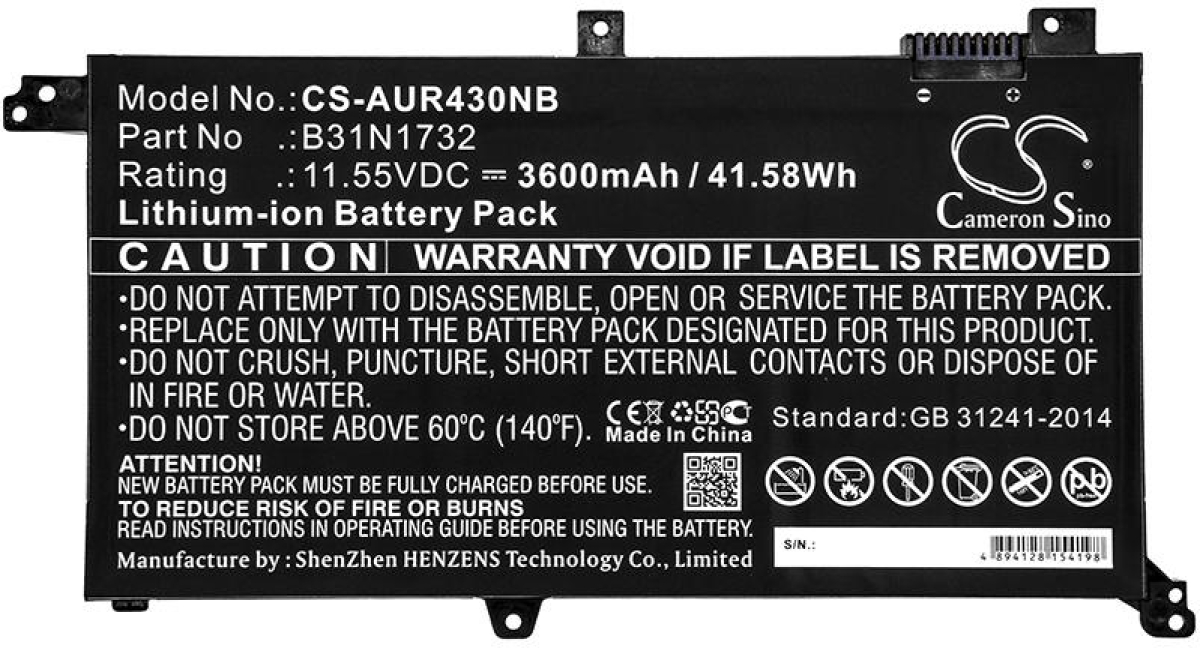 Батерия за лаптоп ASUS K430FA VivoBook S14 S430FAEB102T B31N1732 LiIon 11.55V 3600mAh CAMERON SINOна ниска цена с бърза доставка - BestPC.BG