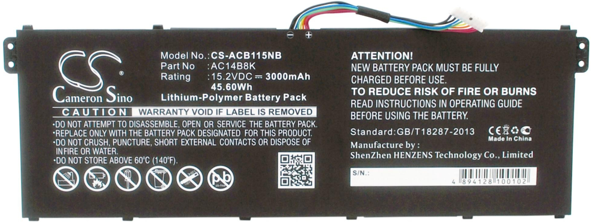 Батерия за лаптоп ACER Aspire 5 A514-52G-59ZN, Aspire 7 A717-71G-51MF, AC14A8K, LiPo, 15.2V, 3000 mAh, CAMERON SINOна ниска цена с бърза доставка - BestPC.BG