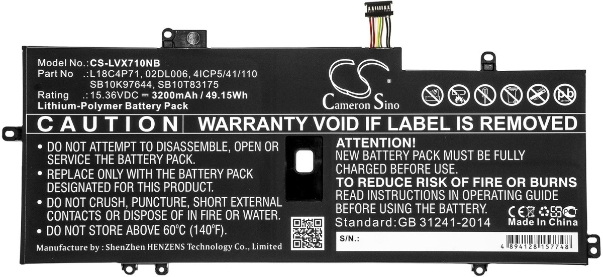 Батерия за лаптоп LENOVO ThinkPad X1 Carbon 2019, Thinkpad X1 Yoga Gen 5-20ub0000ya, L18C4P71, LiPo, 15.36V, 3200mAh, CAMERON SINOна ниска цена с бърза доставка - BestPC.BG