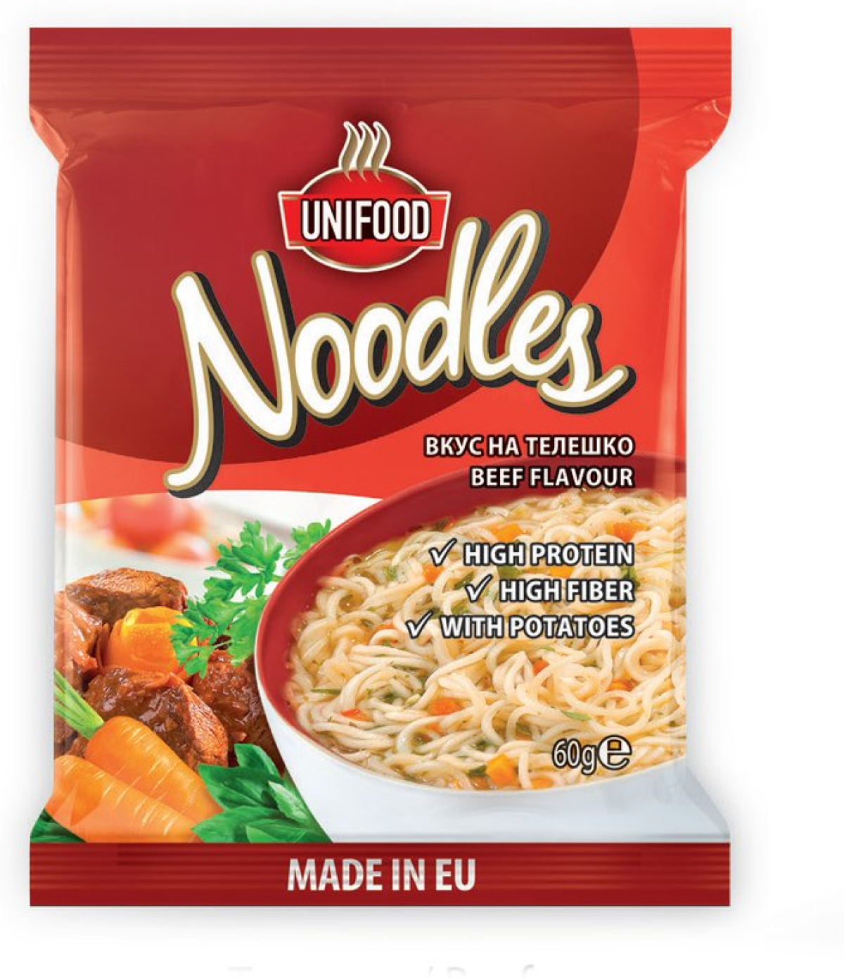 Uni Food Спагети Noodles, инстантни, с телешко, 60 gна ниска цена с бърза доставка - BestPC.BG