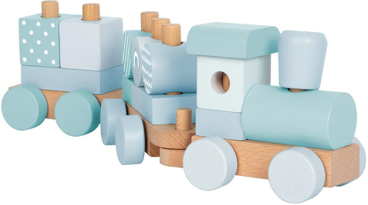 Small Foot Влак 2 в 1, дървен, 14 части, пастелносинна ниска цена с бърза доставка - BestPC.BG