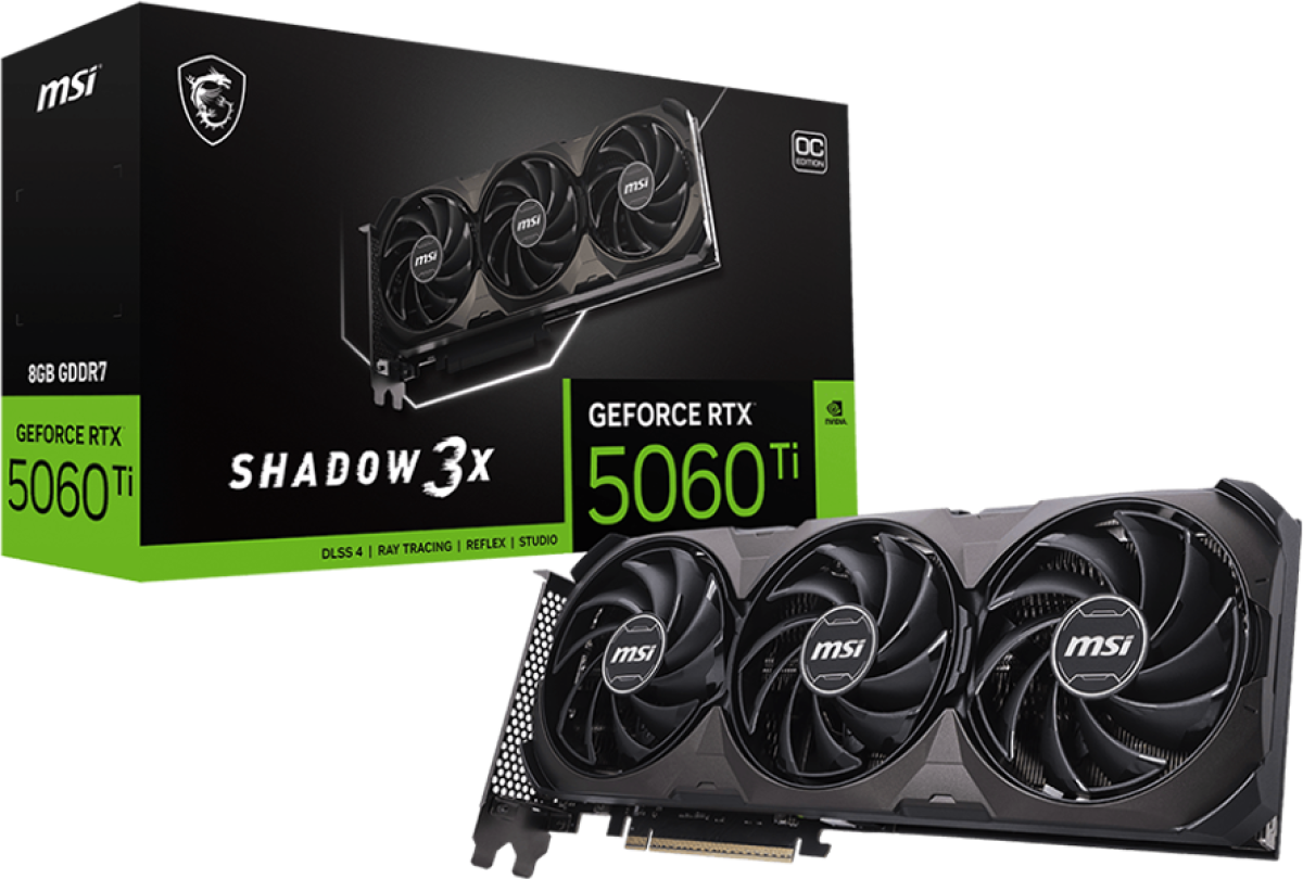 Видеокарта MSI NVIDIA GeForce RTX 5060 Ti 8G SHADOW 3X OC CLASSIC, 8GB GDDR7, 128-bit, 4608 CUDA Cores, черенна ниска цена с бърза доставка - BestPC.BG
