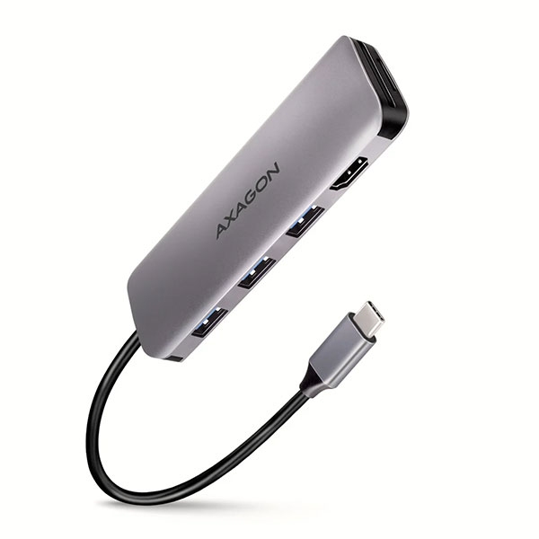 USB Хъб AXAGON HMC-HCR3A, USB 3.2 Gen 1 USB-C, 3x USB-A, HDMI 4K, SD/microSD, алуминиев, черенна ниска цена с бърза доставка - BestPC.BG