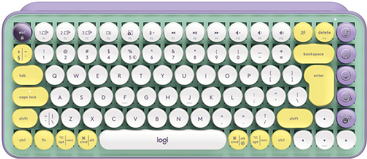 Logitech POP Keys Wireless Mechanical Keyboard With Emoji Keys - зелен-лилавна ниска цена с бърза доставка - BestPC.BG