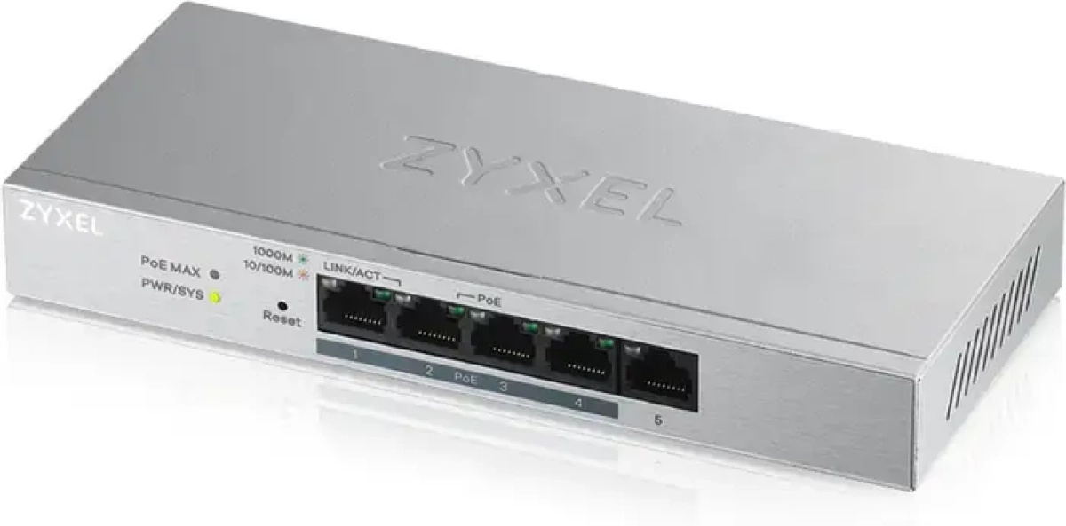 Суич ZyXEL GS-1200-5HPV3, 5-портов, Gigabit, PoE, Web Managedна ниска цена с бърза доставка - BestPC.BG
