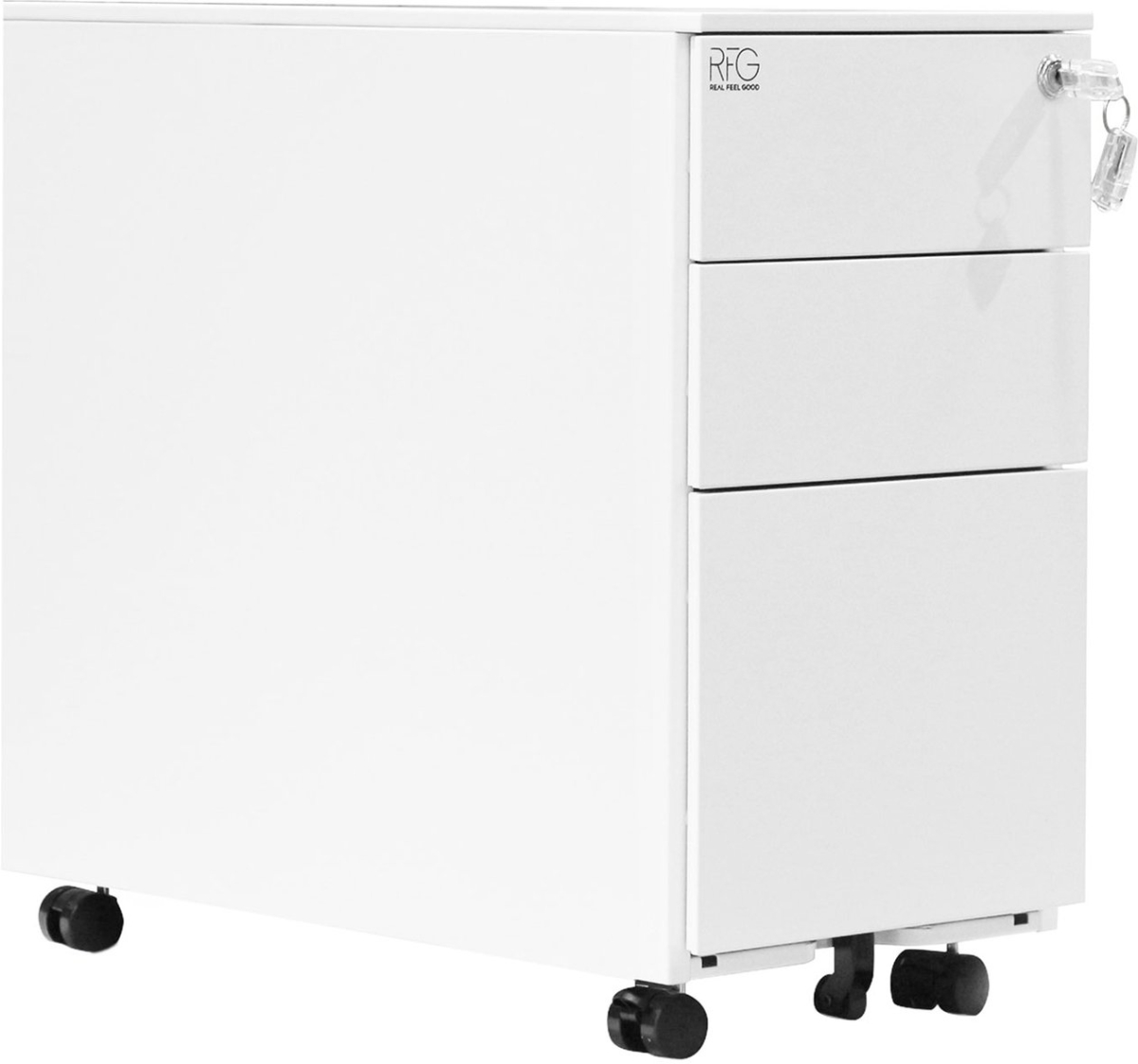 Контейнер RFG, метален, с три чекмеджета и ключ, 300 х 600 х 560 mm, бялна ниска цена с бърза доставка - BestPC.BG