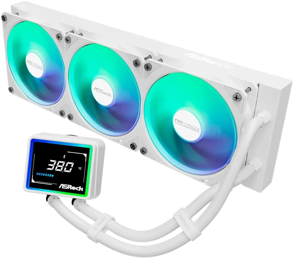 Водно охлаждане Asrock Challenger White 360 Digital, ARGB, Digital display, 360 mm radiator, AM5, AM4, LGA1851, LGA1700, Бялна ниска цена с бърза доставка - BestPC.BG