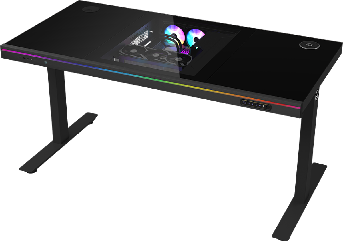 Бюро LORGAR DE90G, двоен моторизиран контрол на височината, вградена компютърна кутия, RGB, USBна ниска цена с бърза доставка - BestPC.BG