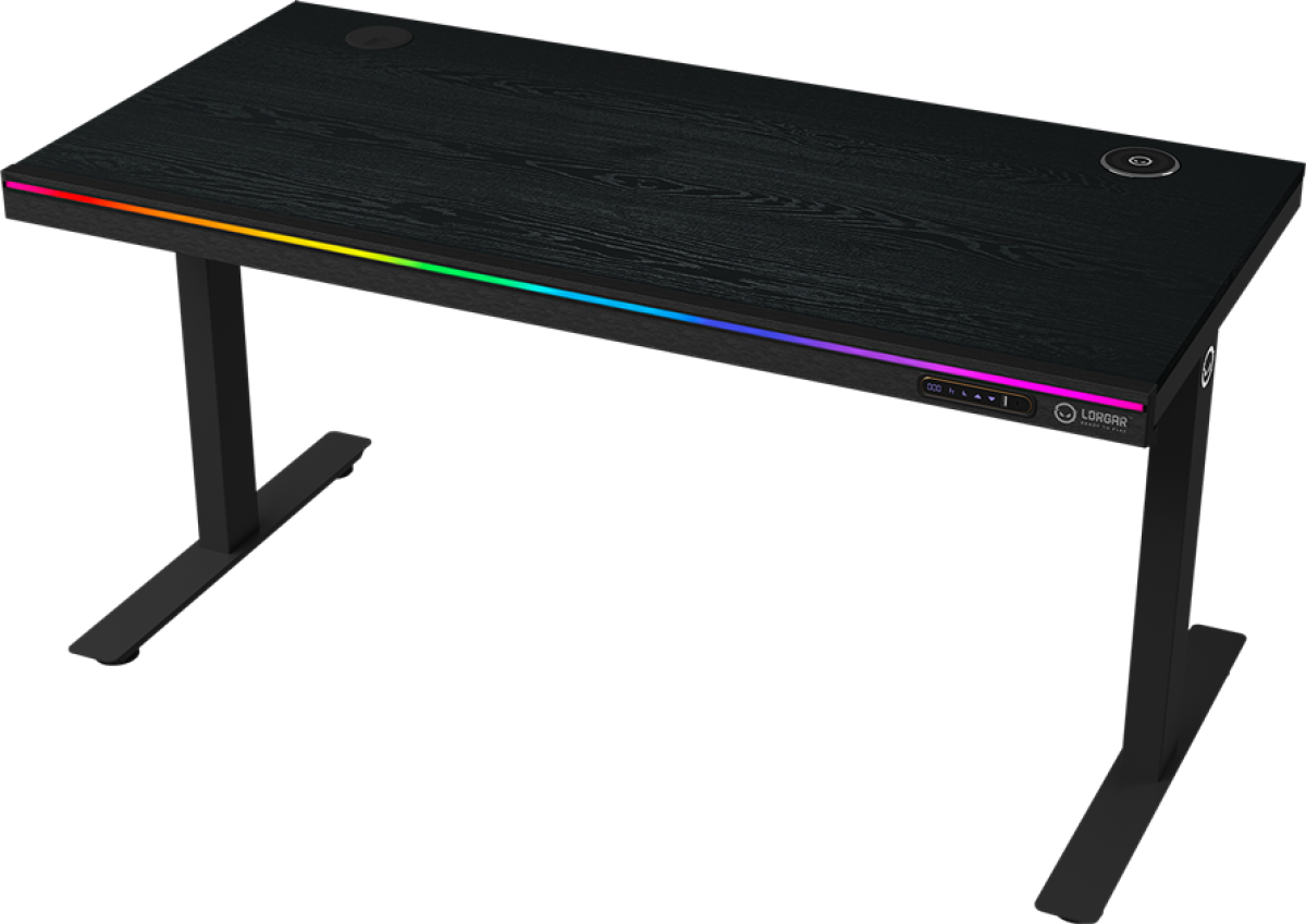 Бюро LORGAR DP80W, двоен моторизиран контрол на височината, безжично зарядно, RGB, USB портове, черенна ниска цена с бърза доставка - BestPC.BG