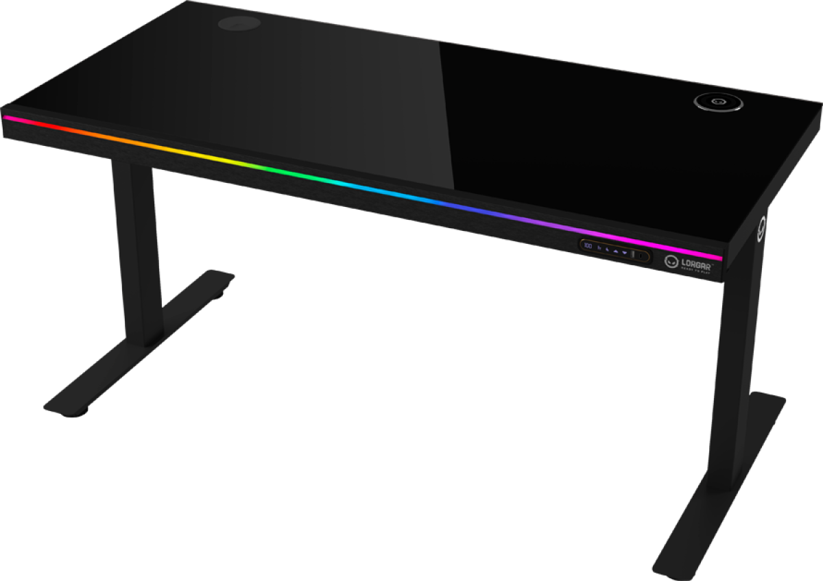 Бюро LORGAR DP80G, двоен моторизиран контрол на височината, безжично зарядно, RGB, USB портове, черенна ниска цена с бърза доставка - BestPC.BG