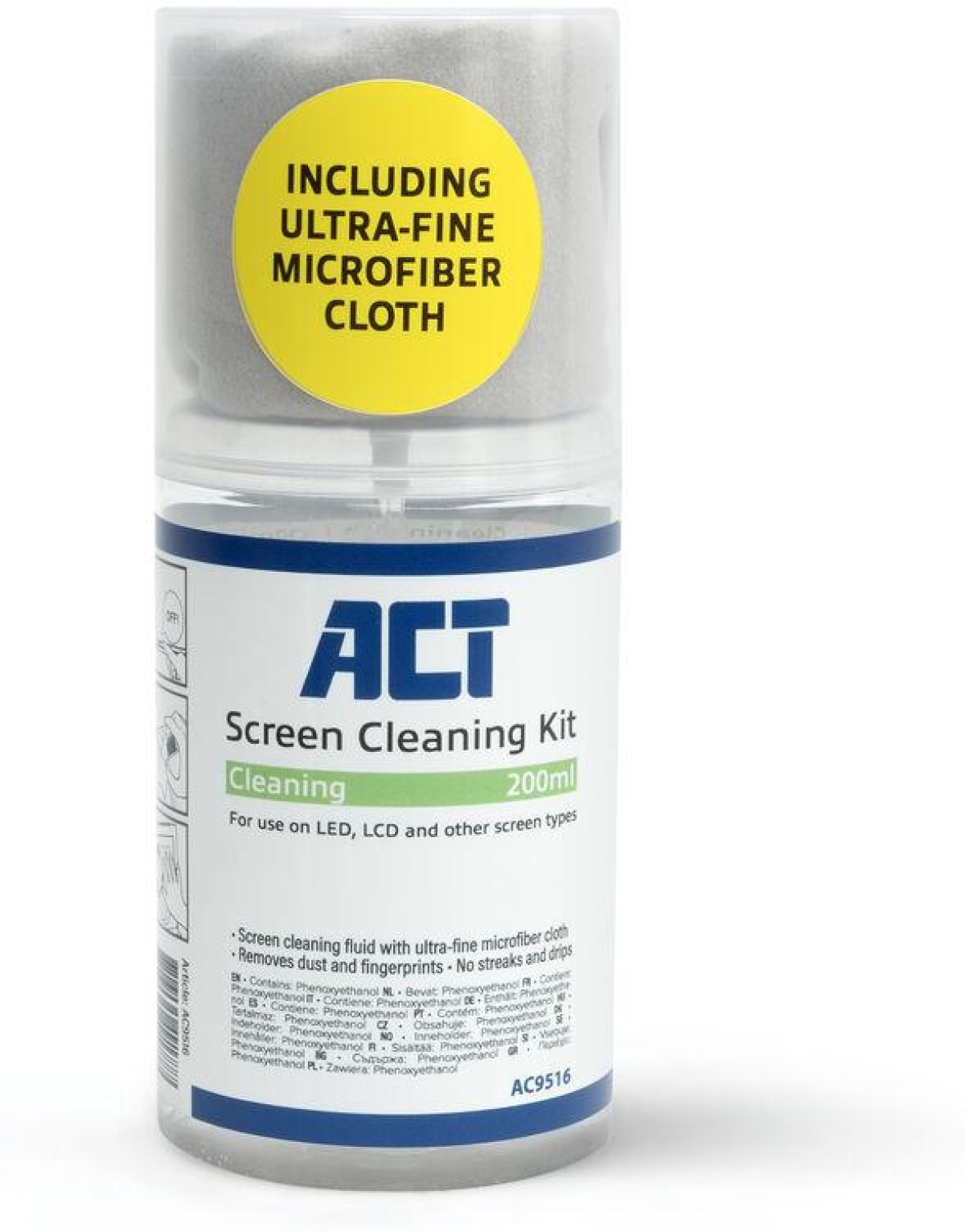 Почистващ продукт ACT Спрей за почистване на екрани с микрофибърна кърпа,200млна ниска цена с бърза доставка - BestPC.BG