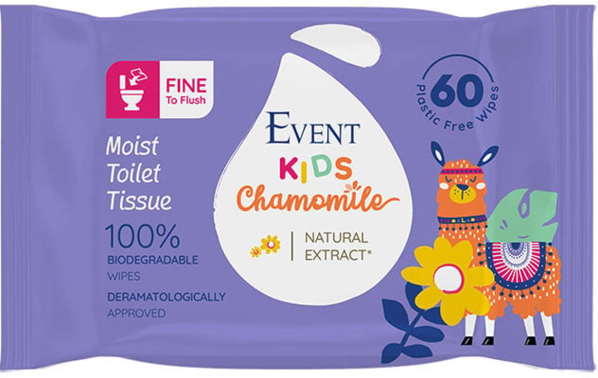 Тоалетна хартия Event, влажна, за деца, с лайка, 60 късана ниска цена с бърза доставка - BestPC.BG