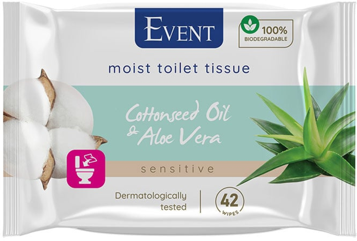 Тоалетна хартия Event, влажна, с масло от памук и алое, 42 късана ниска цена с бърза доставка - BestPC.BG