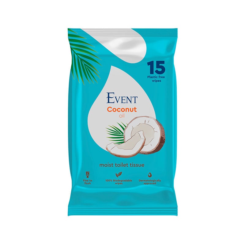 Тоалетна хартия Event, влажна, с масло от кокос, 15 късана ниска цена с бърза доставка - BestPC.BG