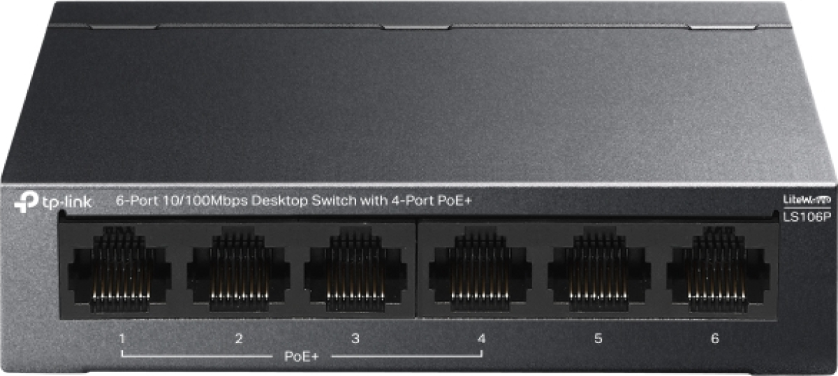 TP-Link LS106P с 4 PoE+ порта, 6-портов 10-100 Mbps настолен комутаторна ниска цена с бърза доставка - BestPC.BG