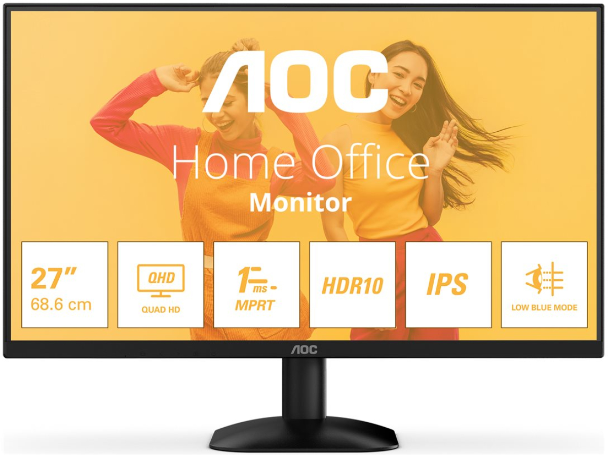 Монитор AOC Q27B35E 27\'\' QHD (2560х1400), IPS, 75Hz, 4ms, 300cd-m2, HDMI, DP, Черенна ниска цена с бърза доставка - BestPC.BG
