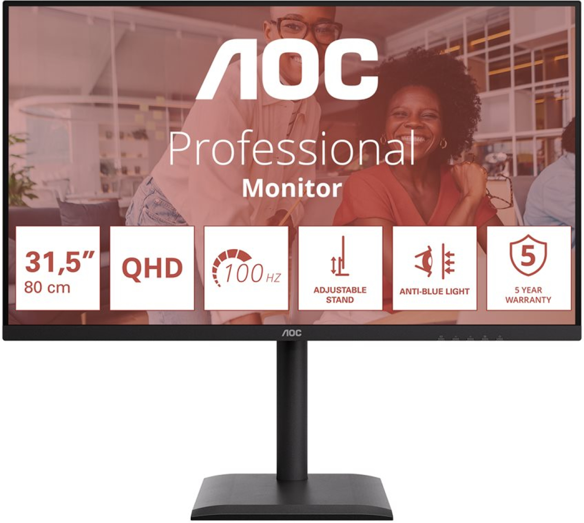 Монитор AOC Q32E4U - 31.5\'\', QHD (2560x1400), IPS, 100Hz, 4 ms, 350 cd/m², 2 x HDMI, DisplayPort 1.4, USB HUB, Черенна ниска цена с бърза доставка - BestPC.BG