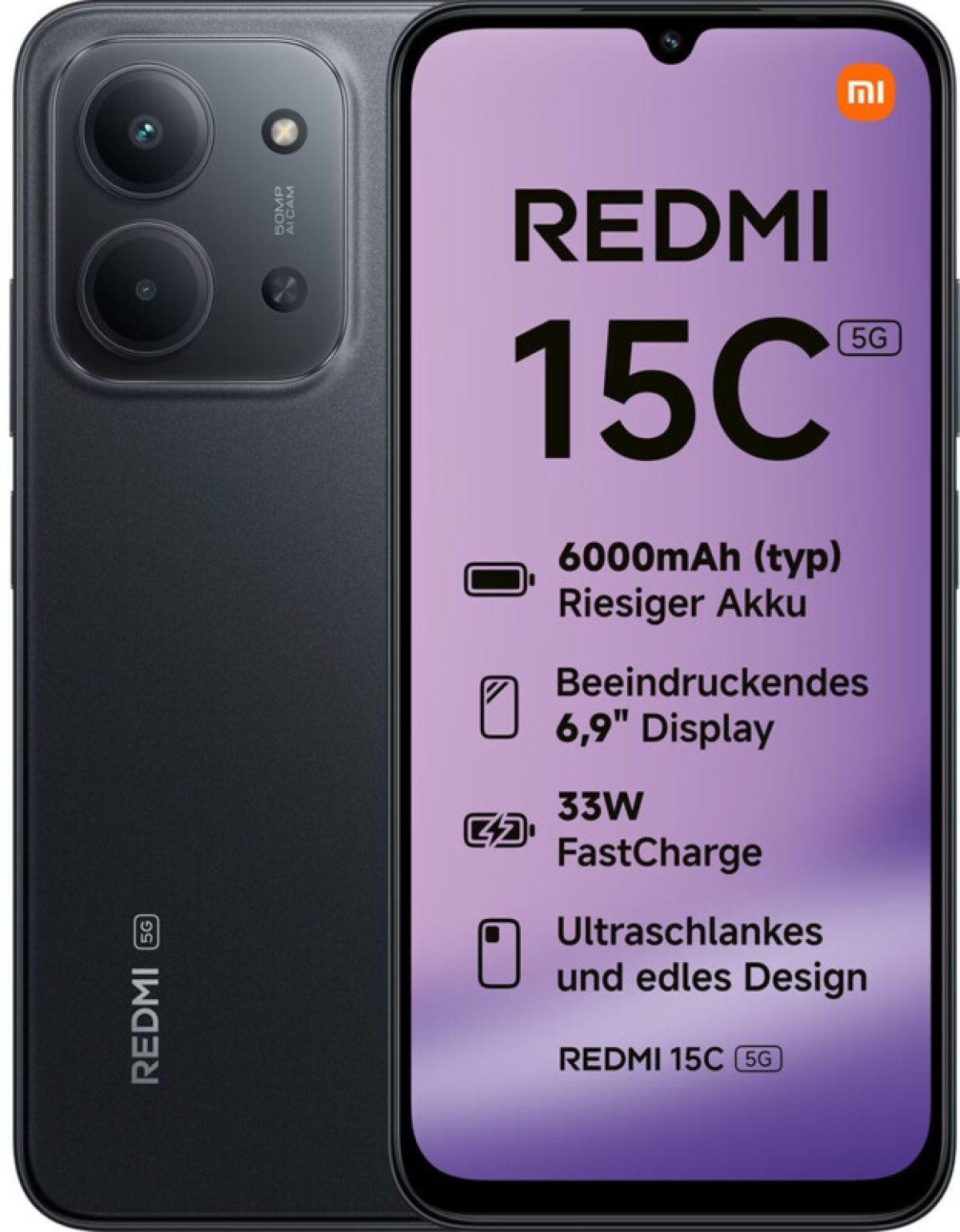 Смартфон Redmi 15C 5G, 6.9″, Dimensity 6300, 4 GB RAM, 128 GB, 50 MP, 6000 mAh, Midnight Blackна ниска цена с бърза доставка - BestPC.BG