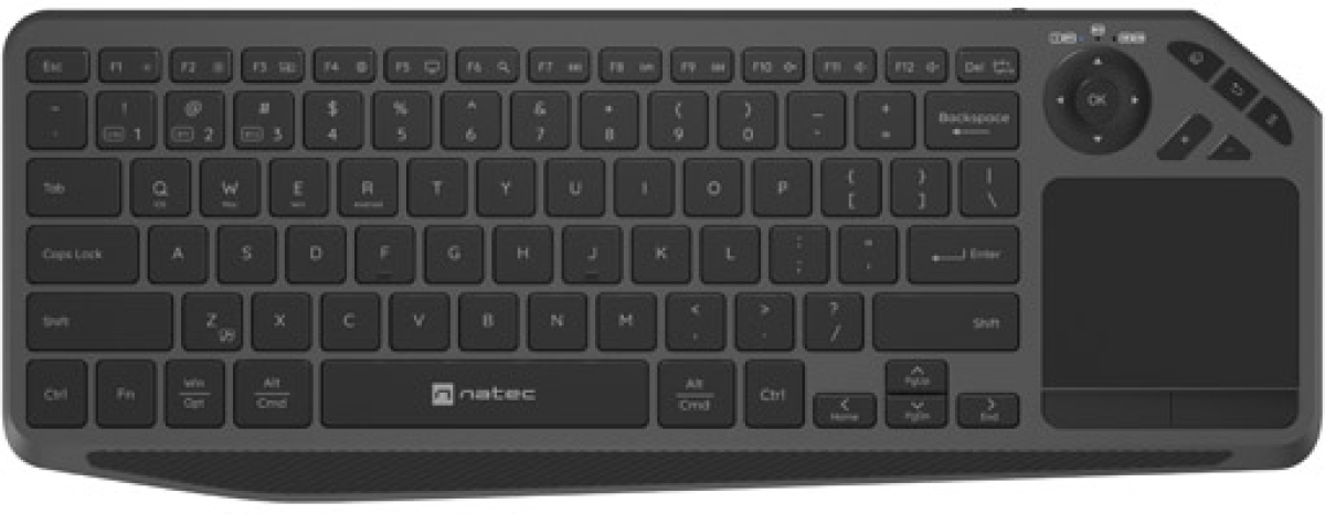Клавиатура Natec Turbot 2 Keyboard, US, Безжична, BT, 2.4GHz, X-Scissors with Touchpad for Smart TV, Черенна ниска цена с бърза доставка - BestPC.BG