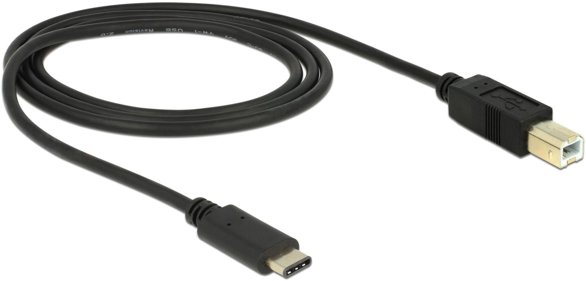 Кабел/адаптер Delock USB-C мъжко - USB-B мъжко, до 480 Mbps, 2м, USB 2.0, черенна ниска цена с бърза доставка - BestPC.BG