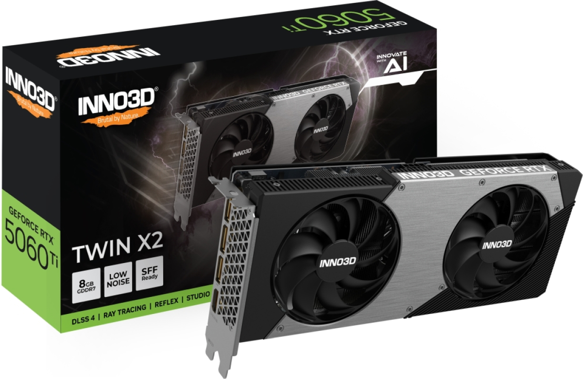 Видеокарта Inno3D GeForce RTX 5060 Ti, GB GDDR7 X2, 128-bit, DirectX 12 Ultimate, 3х DisplayPorts 2.1b, 1х HDMI 2.1bна ниска цена с бърза доставка - BestPC.BG