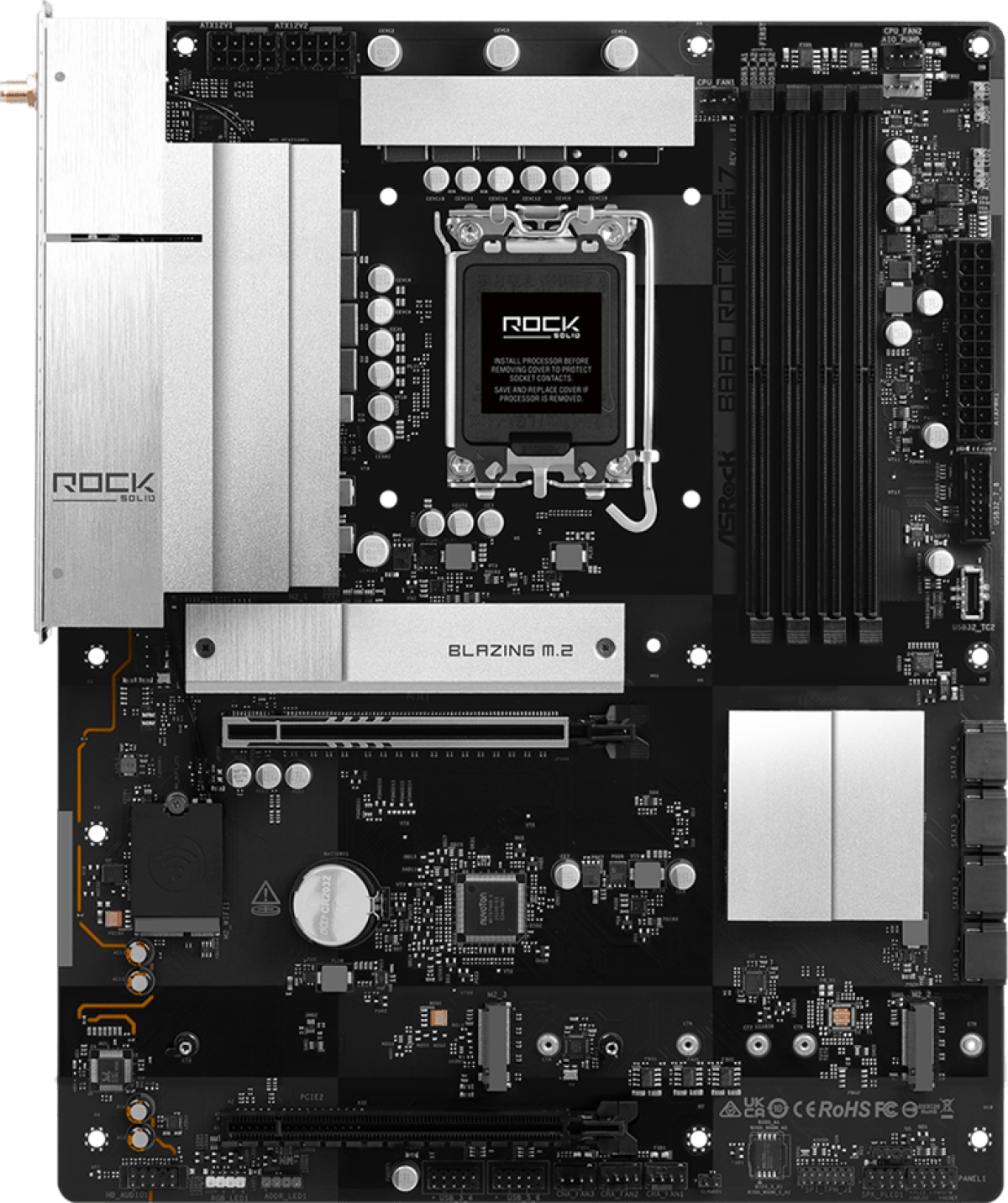 Дънна платка ASRock B860 Rock WiFi 7, B860, 4х DDR5, LGA 1851, ATX, WiFi 7, PCIe 5.0, 2.5GbE LANна ниска цена с бърза доставка - BestPC.BG