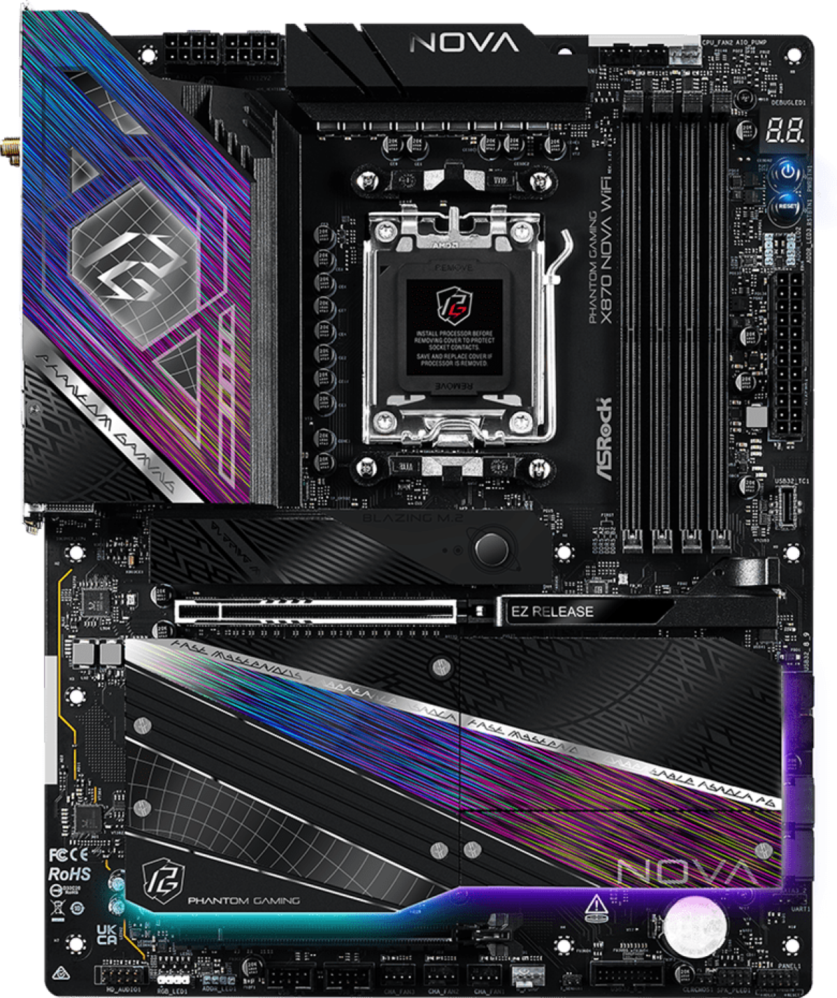 Дънна платка ASRock X870 PG Nova WiFi, X870, 4х DDR5, AM5, ATX, WiFi 7, PCIe 5.0, 5GbE LANна ниска цена с бърза доставка - BestPC.BG