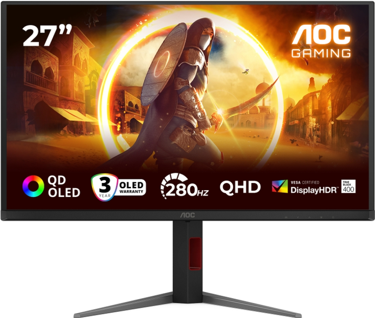 Монитор AOC Q27G4ZD, 27" QD-OLED, QHD (2560x1440), 280Hz, 0.03ms, 1.5M:1, 1000cd m-2, FlickerFree, Anti Blue Light, 2xHDMI, DP, USB hub, Черенна ниска цена с бърза доставка - BestPC.BG