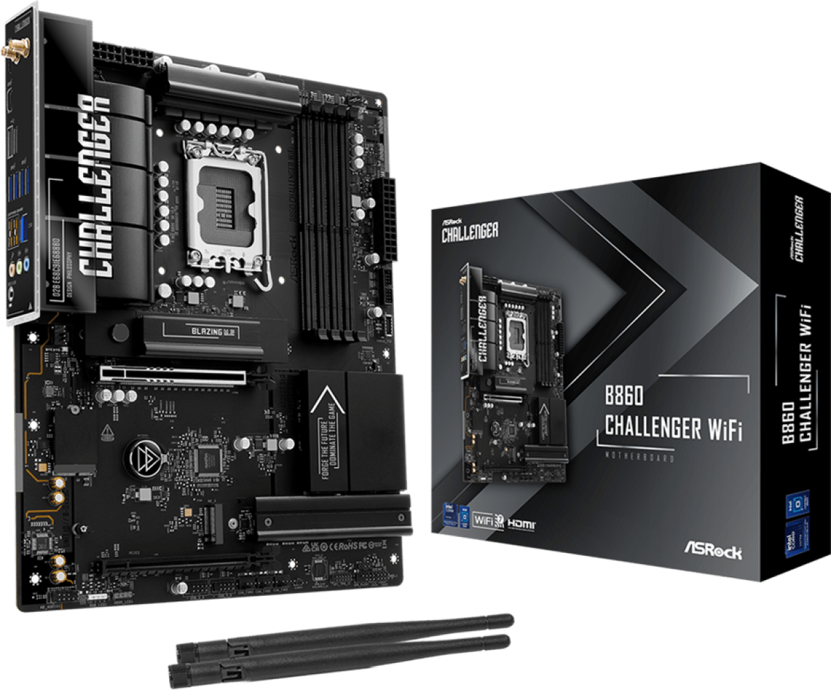 Дънна платка ASROCK MB Desktop B860 Challenger Wi-fi, S.1851, 4x DDR5, 1x PCIe 5.0 x16, 2x USB-C, 7x USB 3.2, 6x USB 2.0, 1x RJ-45 2.5GB Lan, ATXна ниска цена с бърза доставка - BestPC.BG
