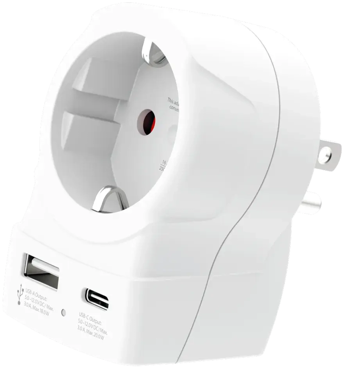 Контакт Преходник SKROSS 1500284E Europe to USA, EU към Type A/B, 1× USB-A + 1× USB-C, 20W, 16A, бялна ниска цена с бърза доставка - BestPC.BG