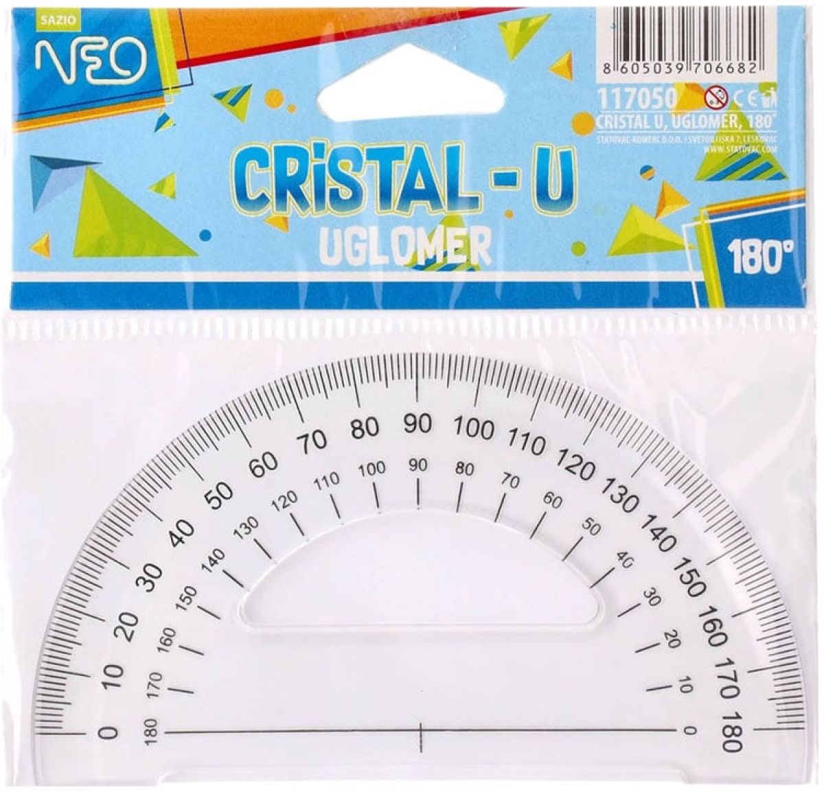 Транспортир Sazio Cristal-U, 180 градусана ниска цена с бърза доставка - BestPC.BG