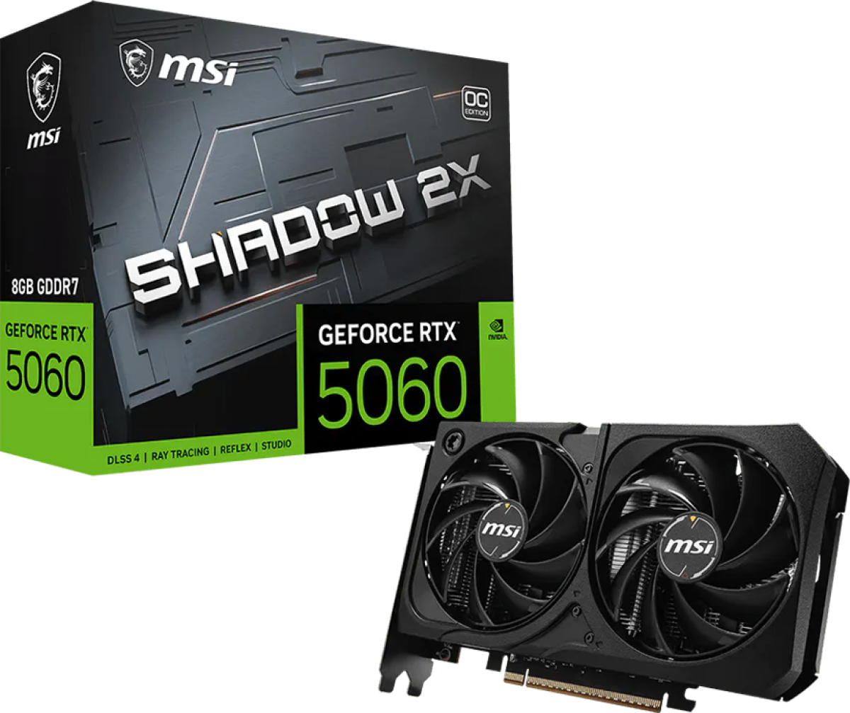 Видеокарта MSI Video Card NVIDIA GeForce RTX 5060 8G SHADOW 2X OC MAX, 8GB GDDR7, 128-bit, 2535 MHz Boost, 3x DP 2.1b, HDMI 2.1bна ниска цена с бърза доставка - BestPC.BG