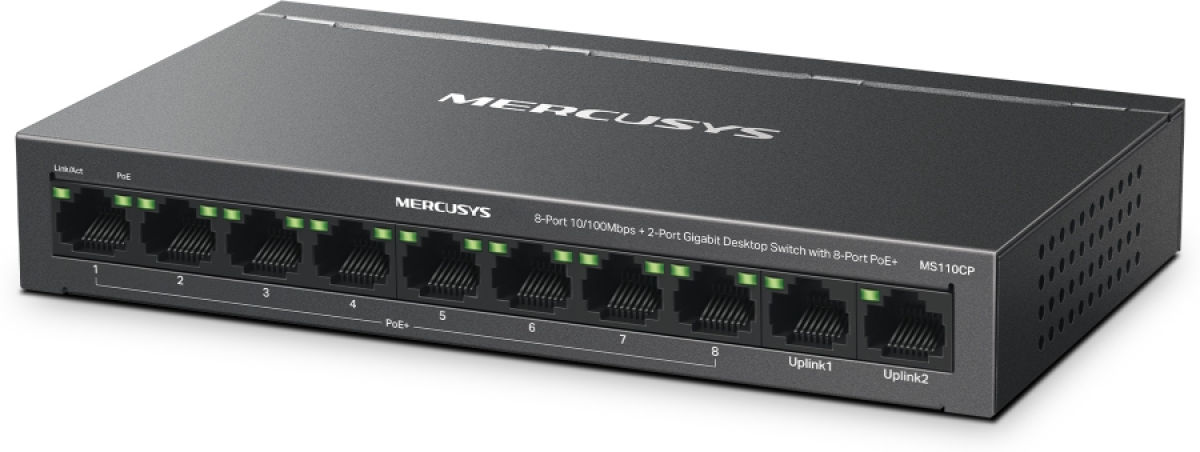 Mercusys MS110CP - 2-портов Gigabit + 8 PoE+ порта комутаторна ниска цена с бърза доставка - BestPC.BG