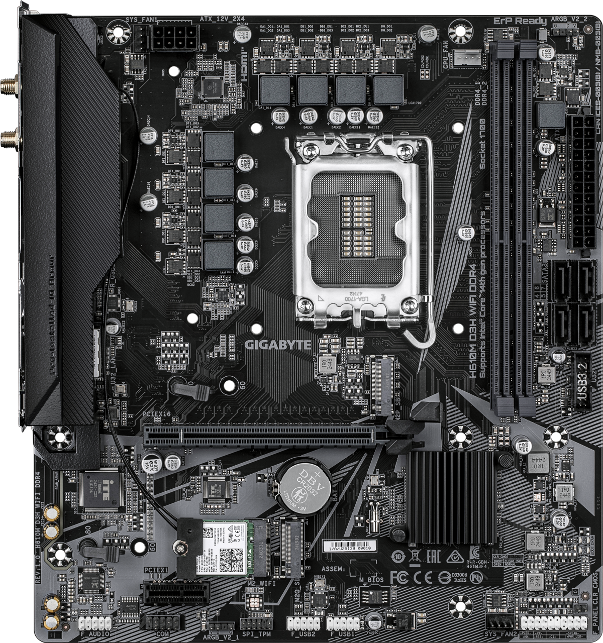 Дънна платка GIGABYTE H610M D3H WIFI DDR4, Socket 1700, Micro ATX, 2x DDR4, 1x HDMI, 1x RJ-45, 2x USB 3.2 Gen1, 4x USB 2.0на ниска цена с бърза доставка - BestPC.BG