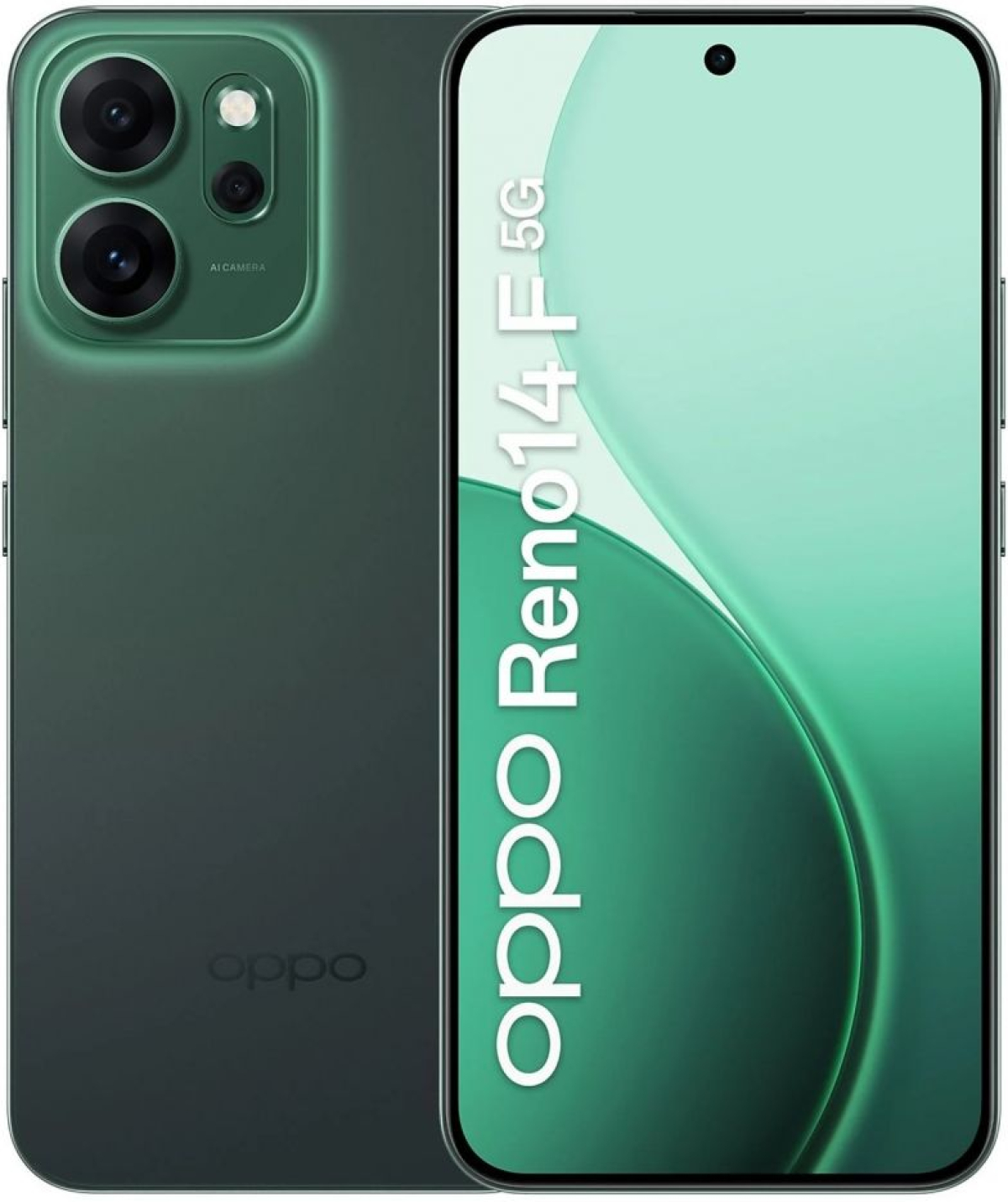Смартфон OPPO Reno 14 F 8/256, 6.57" AMOLED FHD+ (2372×1080), 120 Hz, Snapdragon 6 Gen 1, 50 MP, 6000 mAh, 45 W, 5G, зеленна ниска цена с бърза доставка - BestPC.BG